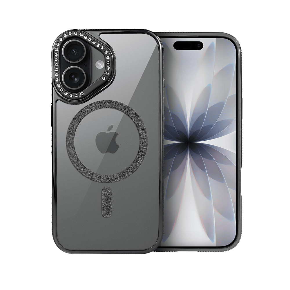 Etui do iPhone 17 Diadem Glow, przeźroczyste z MagSafe, błyszczące z podstawką, czarne (4)