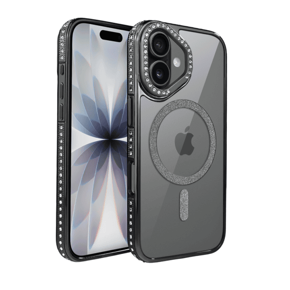 Etui do iPhone 17 Diadem Glow, przeźroczyste z MagSafe, błyszczące z podstawką, czarne (5)