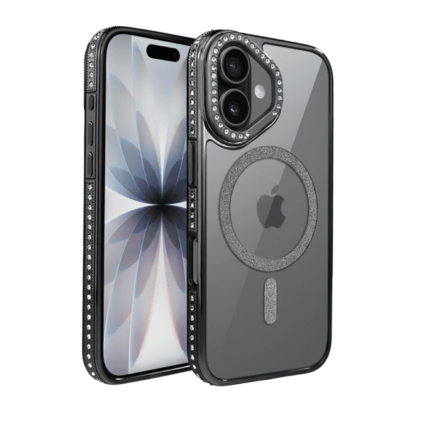 Etui do iPhone 17 Diadem Glow, przeźroczyste z MagSafe, błyszczące z podstawką, czarne