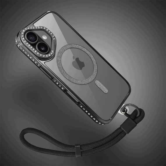 Etui do iPhone 17 Diadem Glow, przeźroczyste z MagSafe, błyszczące z podstawką, czarne (8)