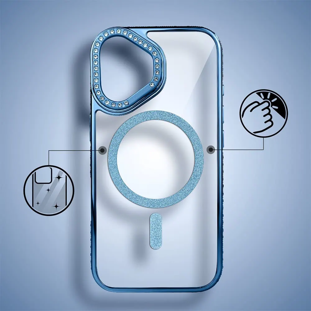 Etui do iPhone 17 Diadem Glow, przeźroczyste z MagSafe, błyszczące z podstawką, niebieskie (2)