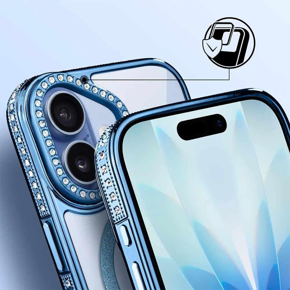 Etui do iPhone 17 Diadem Glow, przeźroczyste z MagSafe, błyszczące z podstawką, niebieskie (5)