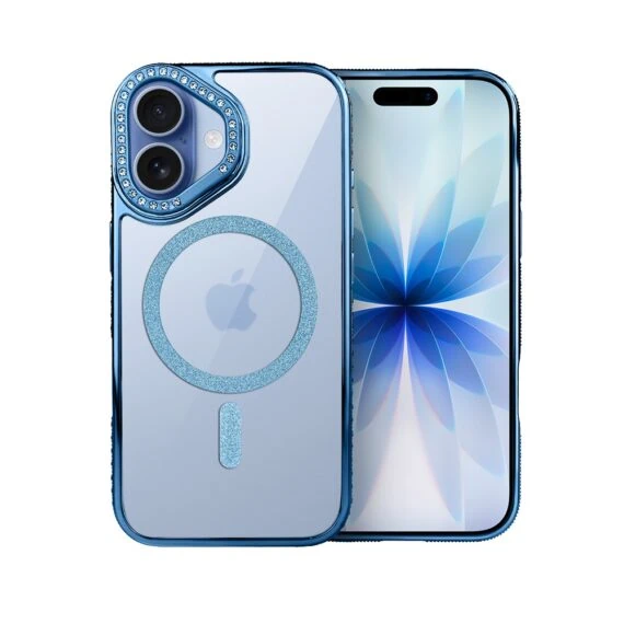 Etui do iPhone 17 Diadem Glow, przeźroczyste z MagSafe, błyszczące z podstawką, niebieskie (9)