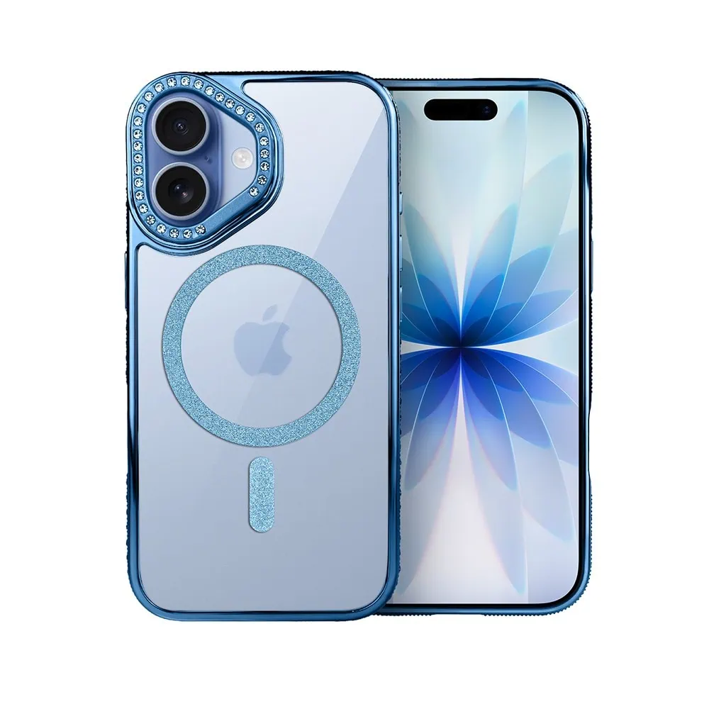 Etui do iPhone 17 Diadem Glow, przeźroczyste z MagSafe, błyszczące z podstawką, niebieskie (9)