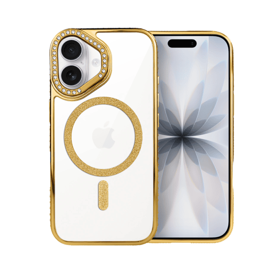 Etui do iPhone 17 Diadem Glow, przeźroczyste z MagSafe, błyszczące z podstawką, złote (4)