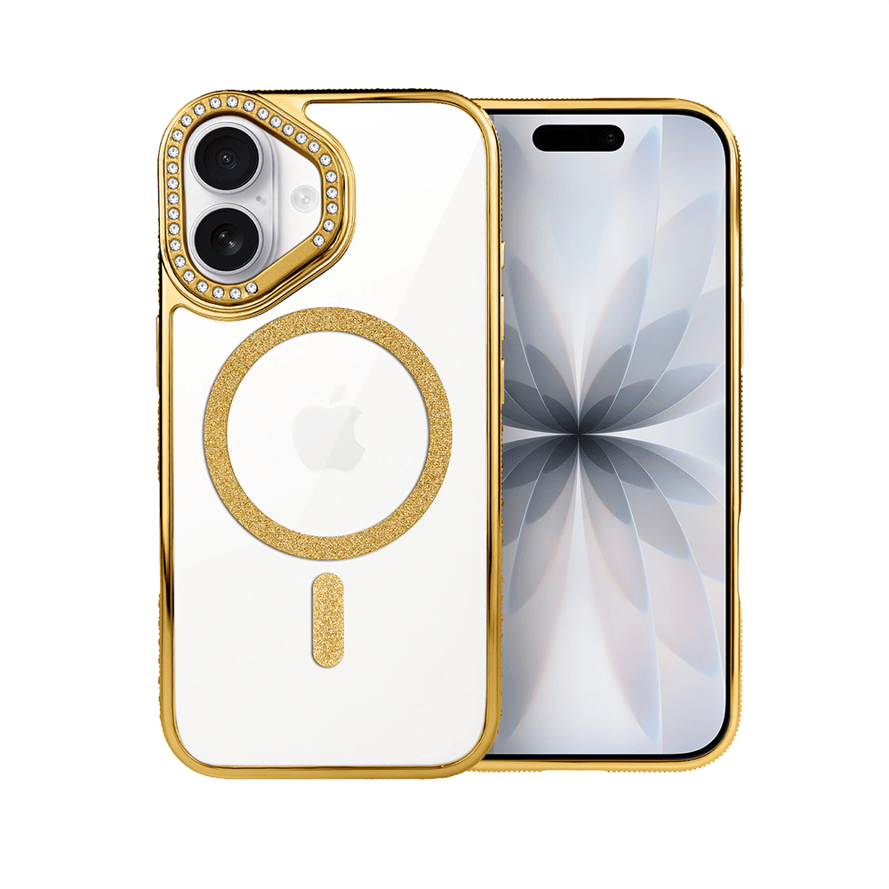 Etui do iPhone 17 Diadem Glow, przeźroczyste z MagSafe, błyszczące z podstawką, złote (4)