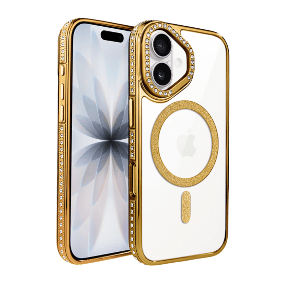 Etui do iPhone 17 Diadem Glow, przeźroczyste z MagSafe, błyszczące z podstawką, złote (5)