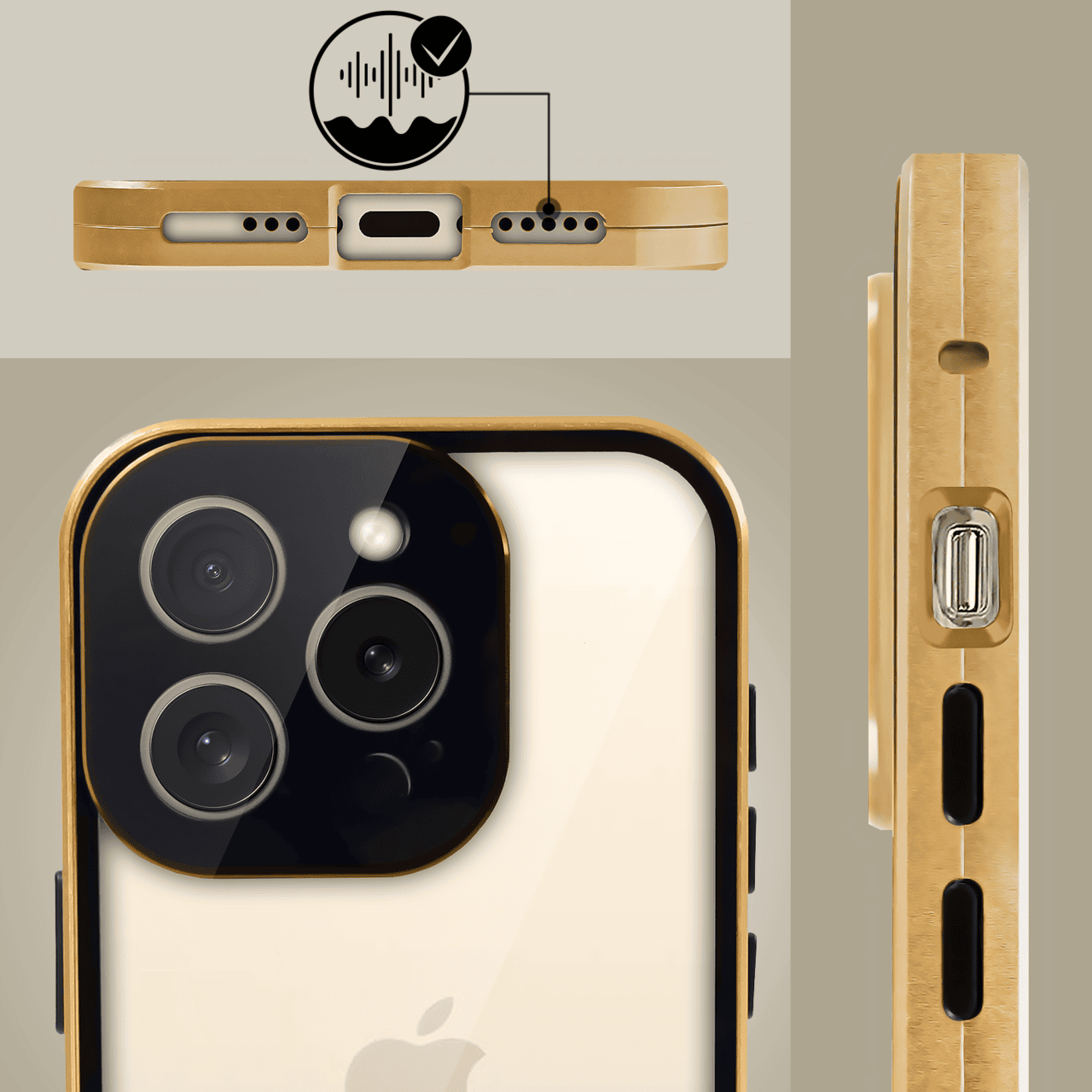 Obudowa do iPhone 14 Pro, podwójna szyba i aluminium 360° przód + tył magnetyczna, z osłoną aparatu, złota6