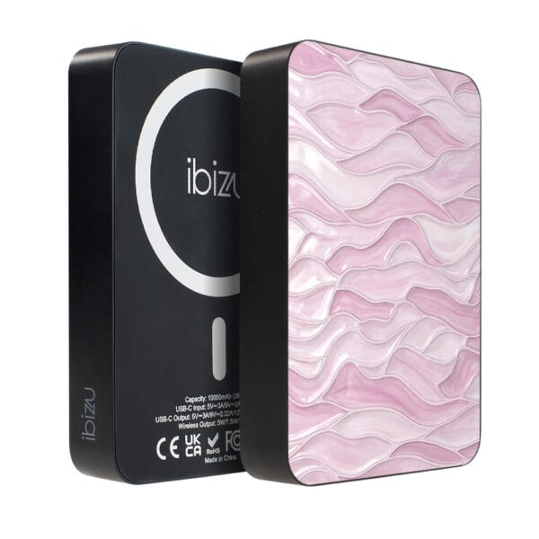 Powerbank IBIZU MagPower 10k do iPhone z MagSafe, solidny, aluminiowy, 10 000 mAh, Różowe Fale (2)