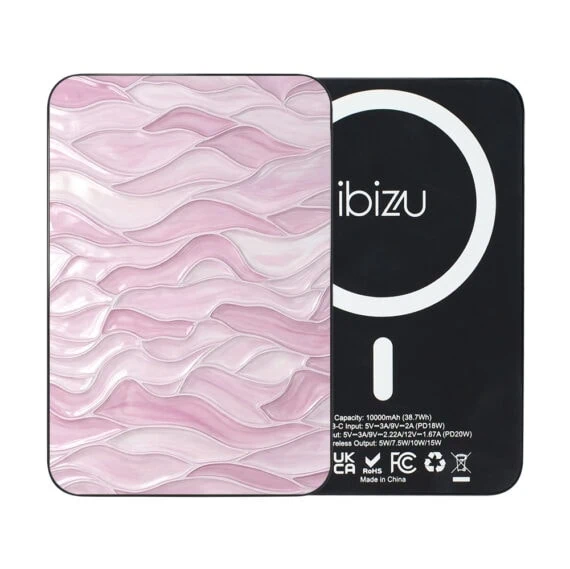 Powerbank IBIZU MagPower 10k do iPhone z MagSafe, solidny, aluminiowy, 10 000 mAh, Różowe Fale (3)