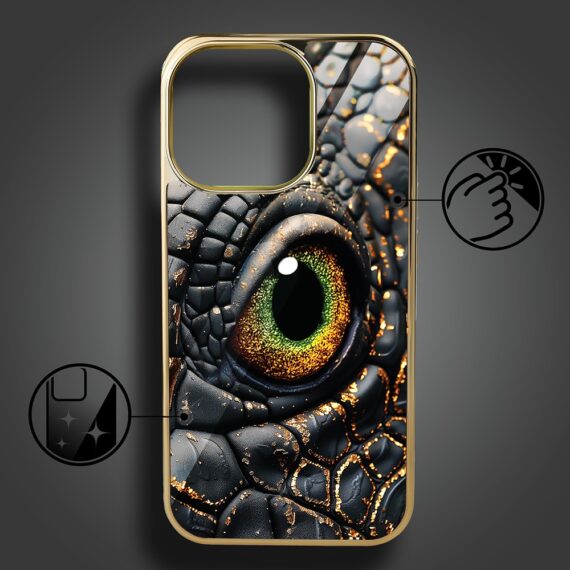 Etui do iPhone 15 Pro, Elite Glass z MagSafe, szklany tył, Amber dragon, złote (3)