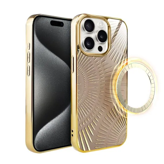 Etui do iPhone 15 Pro, Elite Glass z MagSafe, szklany tył, Boski promień beżowe, złote (5)