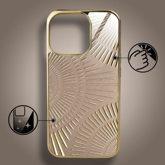 Etui do iPhone 15 Pro, Elite Glass z MagSafe, szklany tył, Boski promień beżowe, złote (6)