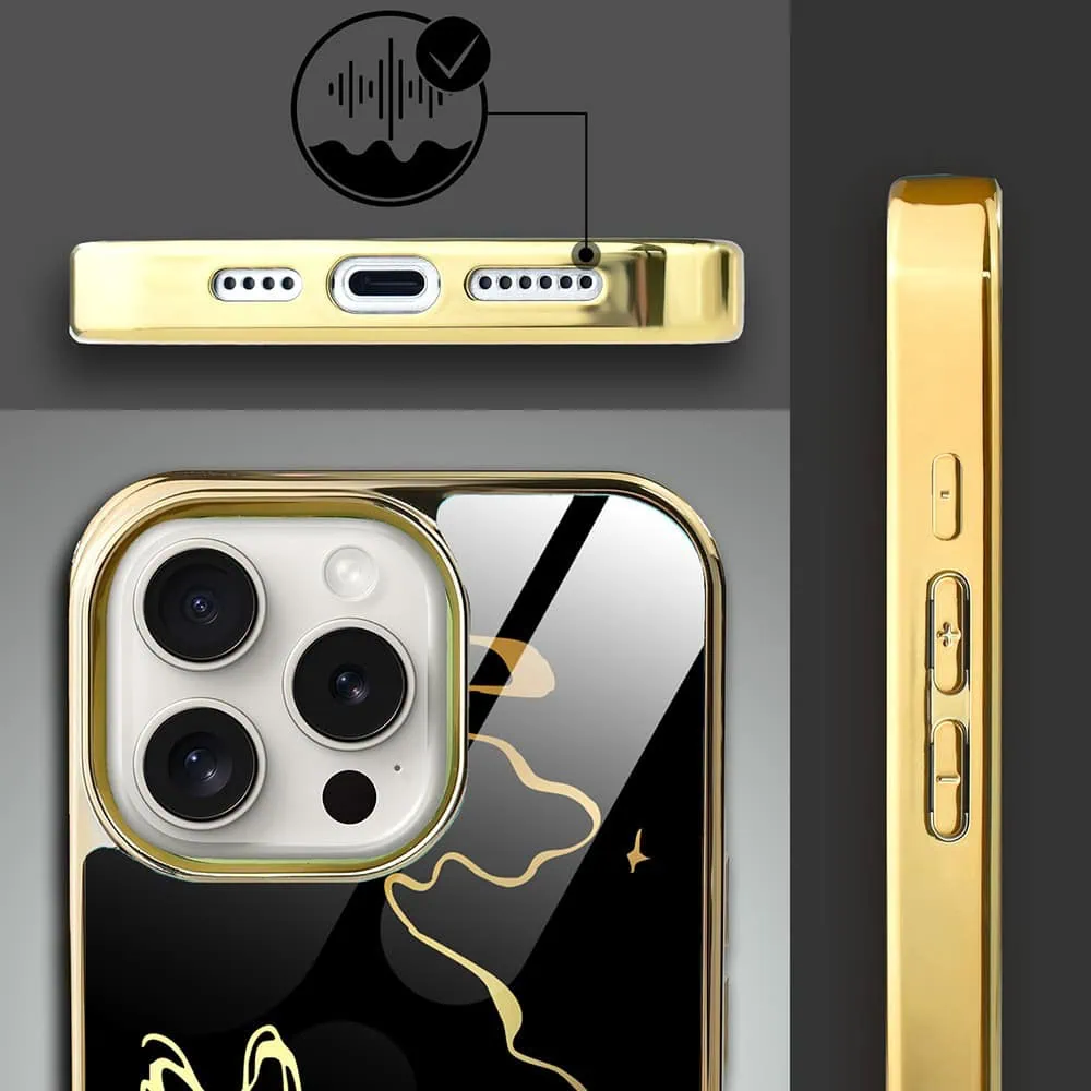 Etui do iPhone 15 Pro, Elite Glass z MagSafe, szklany tył, Efekt motyla, złote (6)