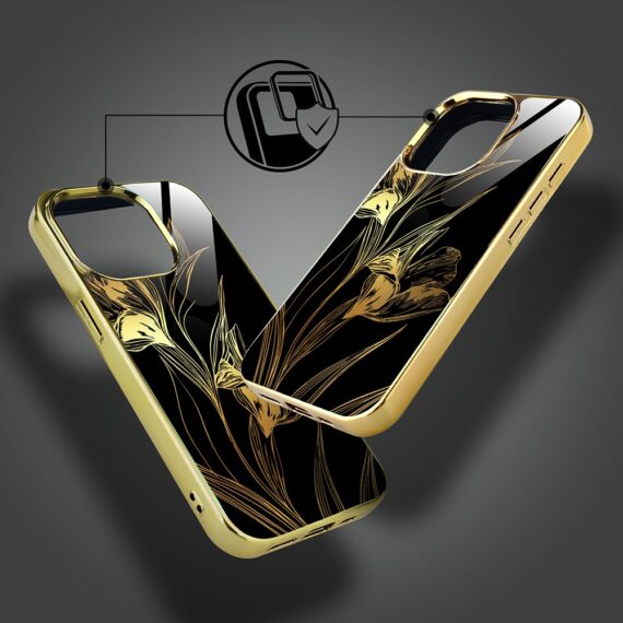 Etui do iPhone 15 Pro, Elite Glass z MagSafe, szklany tył, Królewskie irysy, złote (5)