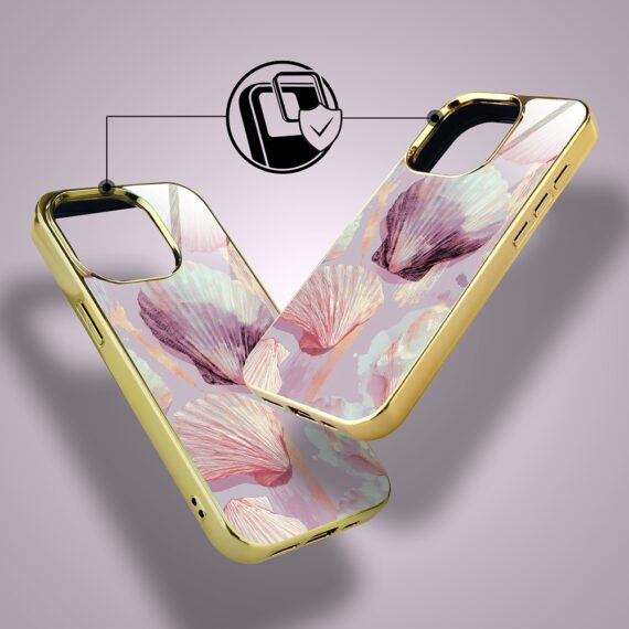 Etui do iPhone 15 Pro, Elite Glass z MagSafe, szklany tył, Perłowa muszla, złote (5)