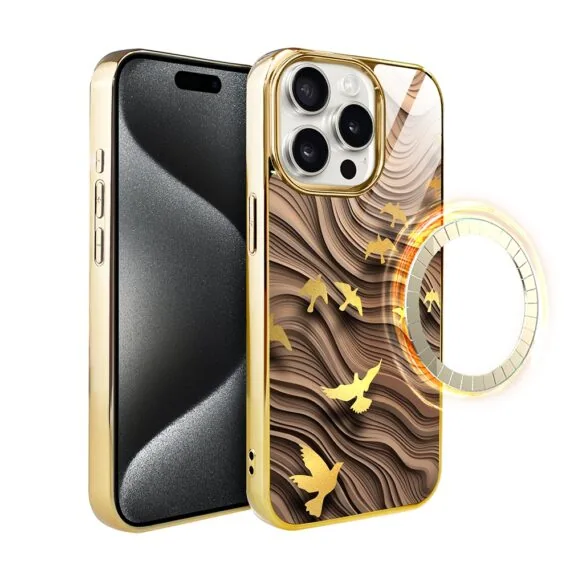 Etui do iPhone 15 Pro, Elite Glass z MagSafe, szklany tył, Piaskowa odyseja, złote (1)