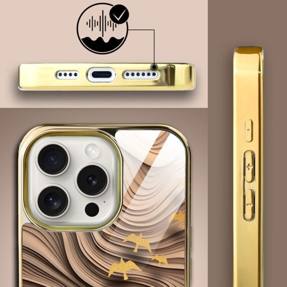 Etui do iPhone 15 Pro, Elite Glass z MagSafe, szklany tył, Piaskowa odyseja, złote (6)