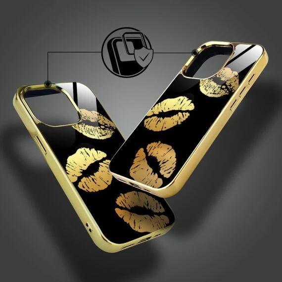 Etui do iPhone 15 Pro, Elite Glass z MagSafe, szklany tył, Usta, złote (7)