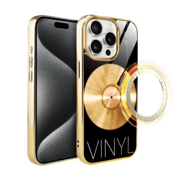 Etui do iPhone 15 Pro, Elite Glass z MagSafe, szklany tył, Vinyl Lux, złote (2)