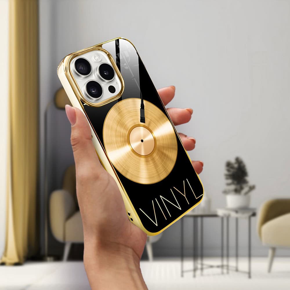 Etui do iPhone 15 Pro, Elite Glass z MagSafe, szklany tył, Vinyl Lux, złote (6)