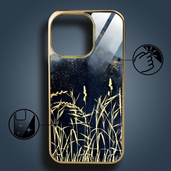 Etui do iPhone 15 Pro, Elite Glass z MagSafe, szklany tył, Złote trawy o zmierzchu, złote (2)