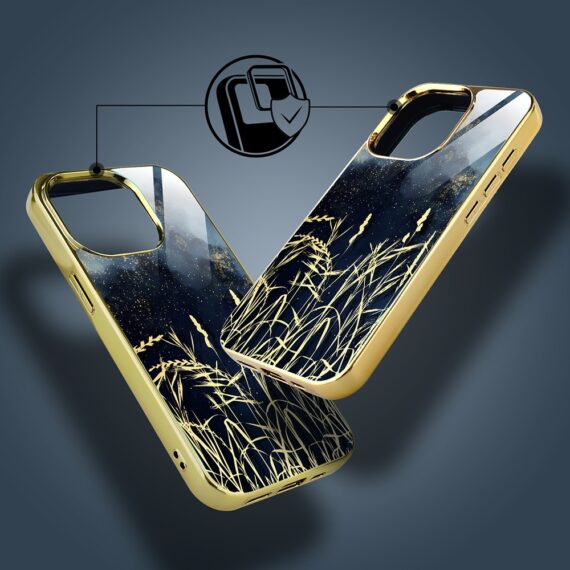 Etui do iPhone 15 Pro, Elite Glass z MagSafe, szklany tył, Złote trawy o zmierzchu, złote (4)