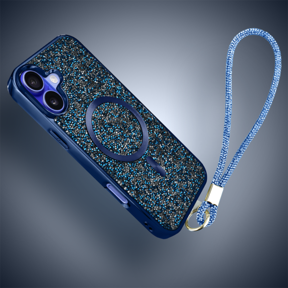 Etui do iPhone 16 MagSafe Tresury Case, diamentowe, z błyszczącą ramką, niebieskie (3)