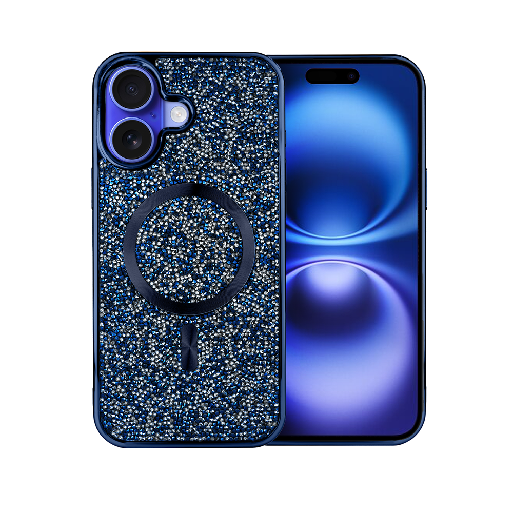 Etui do iPhone 16 MagSafe Tresury Case, diamentowe, z błyszczącą ramką, niebieskie