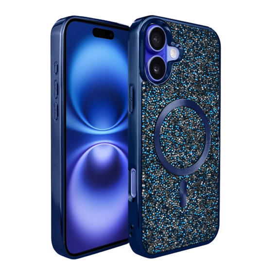 Etui do iPhone 16 MagSafe Tresury Case, diamentowe, z błyszczącą ramką, niebieskie (8)