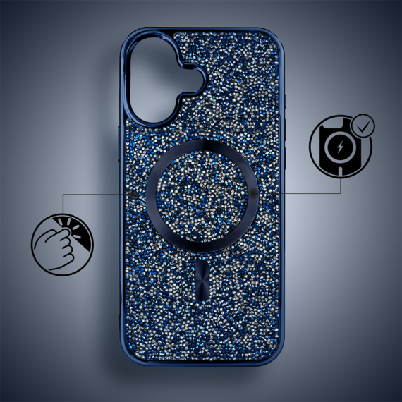 Etui do iPhone 16 MagSafe Tresury Case, diamentowe, z błyszczącą ramką, niebieskie (9)