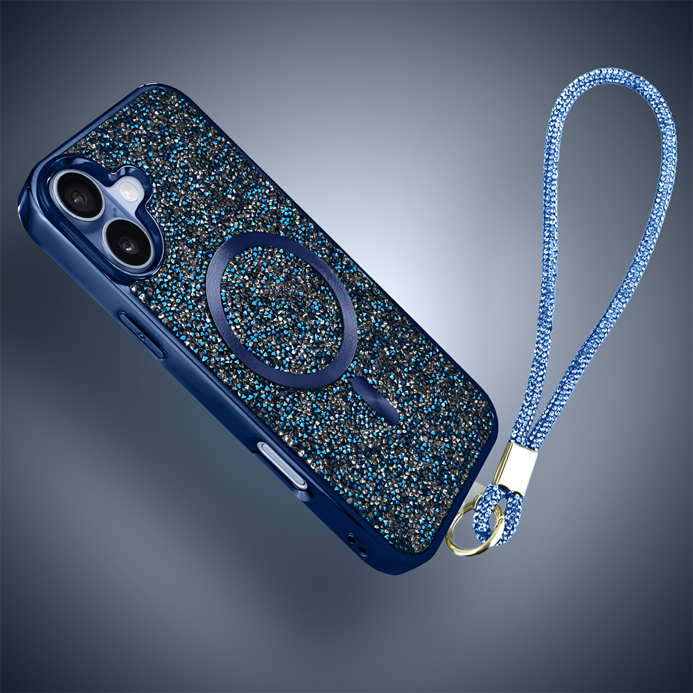 Etui do iPhone 17 MagSafe Tresury Case, diamentowe, z błyszczącą ramką, niebieskie (1)