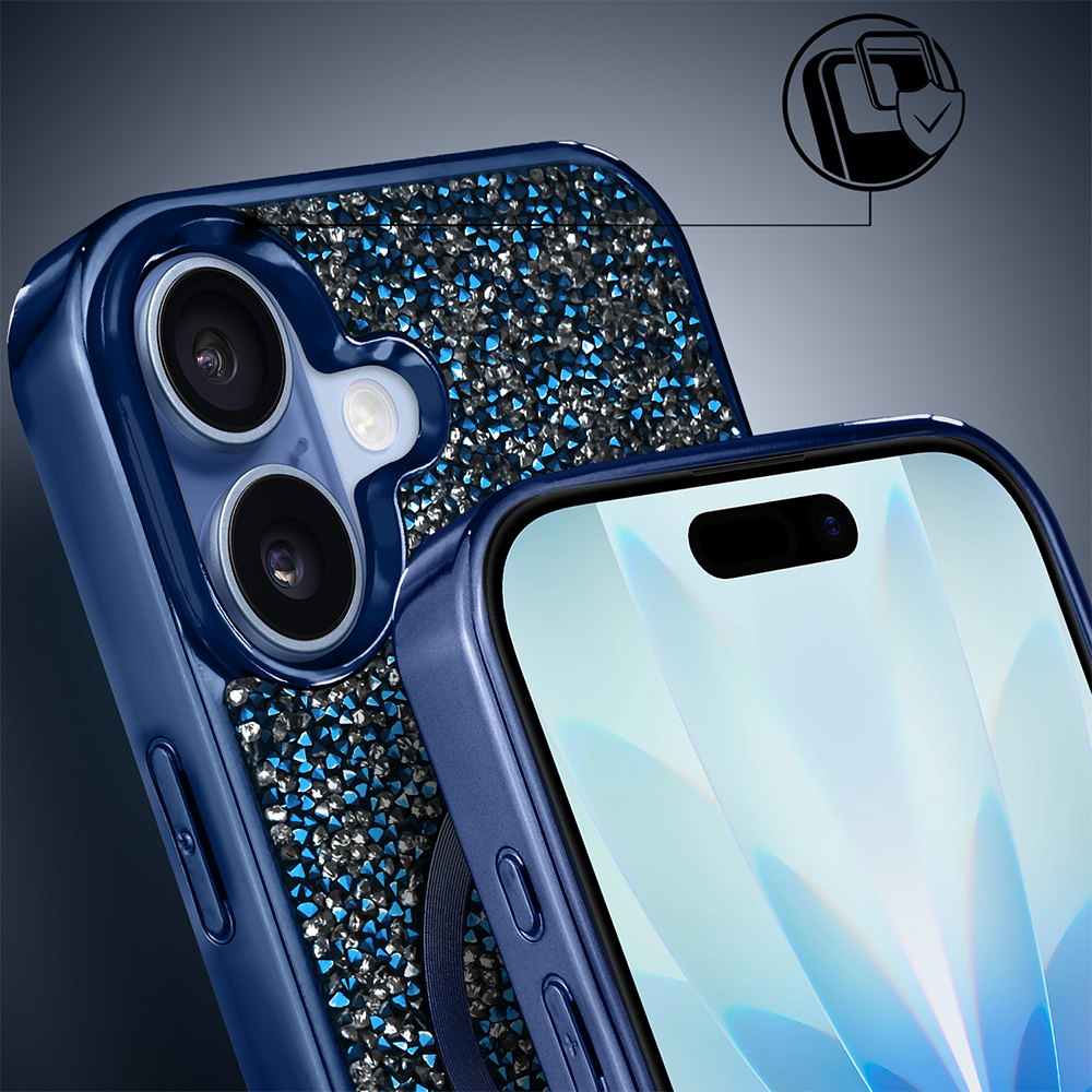 Etui do iPhone 17 MagSafe Tresury Case, diamentowe, z błyszczącą ramką, niebieskie (10)