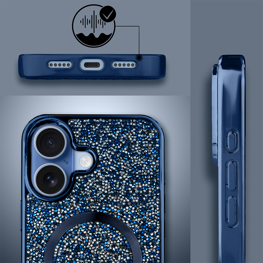 Etui do iPhone 17 MagSafe Tresury Case, diamentowe, z błyszczącą ramką, niebieskie (11)