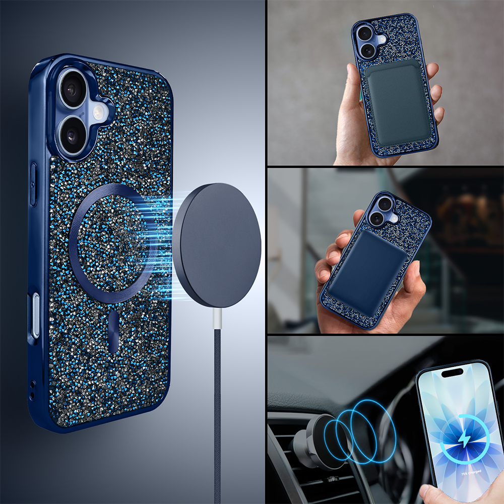 Etui do iPhone 17 MagSafe Tresury Case, diamentowe, z błyszczącą ramką, niebieskie (8)