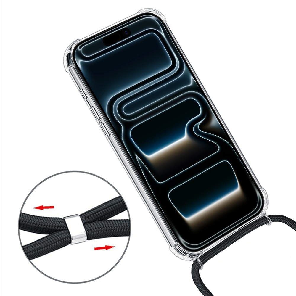 Etui do iPhone 17 Pro Max wzmacniane crossbody z czarną smyczą jak torebka, przeźroczyste poprawione (4)