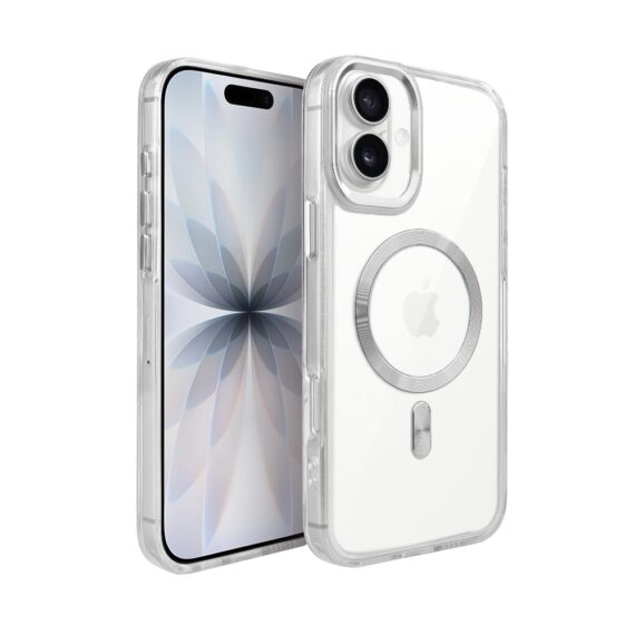 Etui do iPhone 17 Super Hybrid z MagSafe, twardy tył, metalowe ozdoby, srebrne (6)