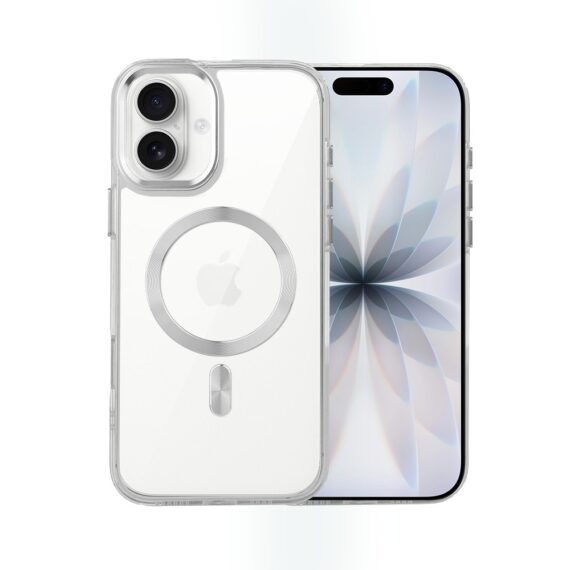 Etui do iPhone 17 Super Hybrid z MagSafe, twardy tył, metalowe ozdoby, srebrne (7)