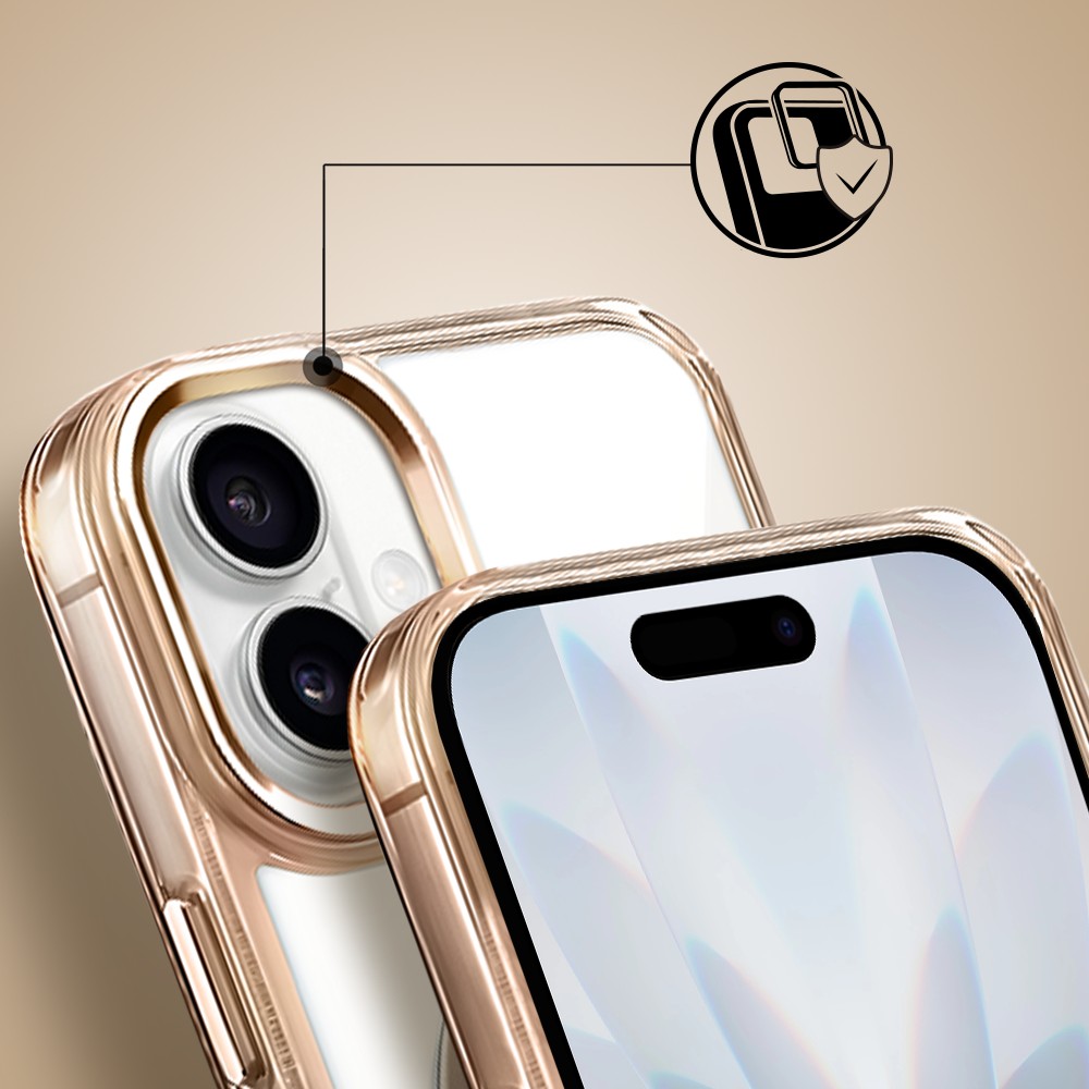 Etui do iPhone 17 Super Hybrid z MagSafe, twardy tył, metalowe ozdoby, złote (2)