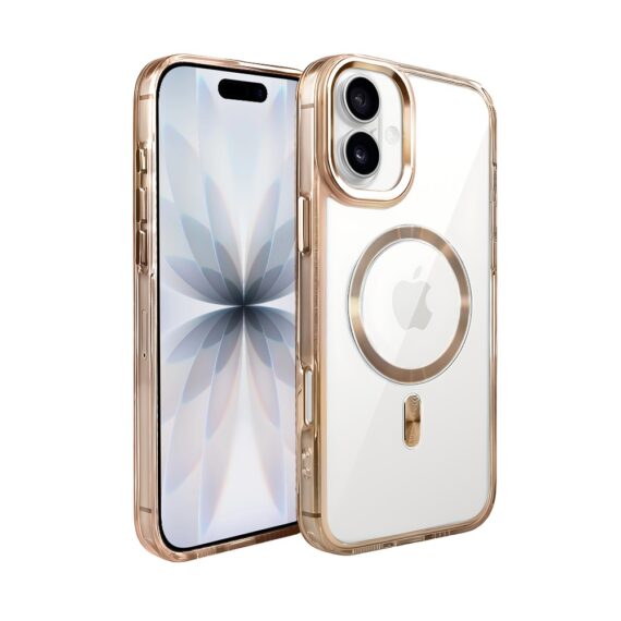 Etui do iPhone 17 Super Hybrid z MagSafe, twardy tył, metalowe ozdoby, złote (5)