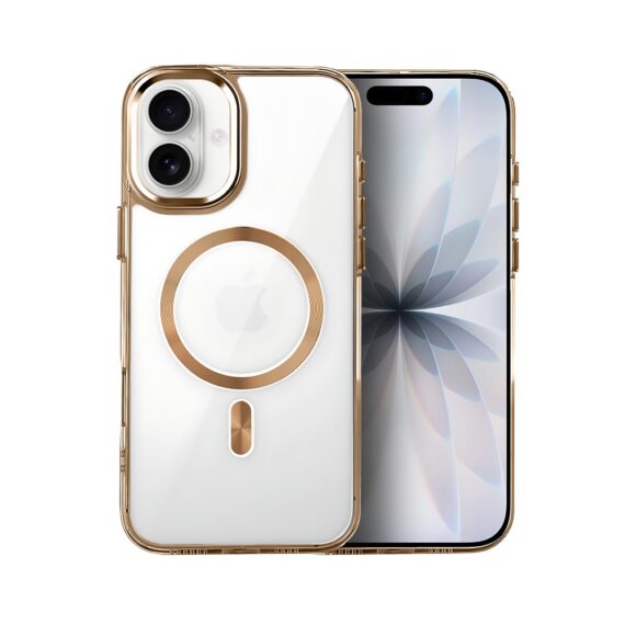 Etui do iPhone 17 Super Hybrid z MagSafe, twardy tył, metalowe ozdoby, złote (6)