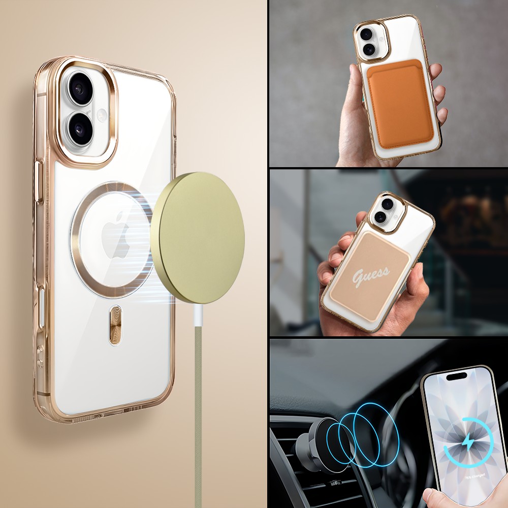 Etui do iPhone 17 Super Hybrid z MagSafe, twardy tył, metalowe ozdoby, złote (8)