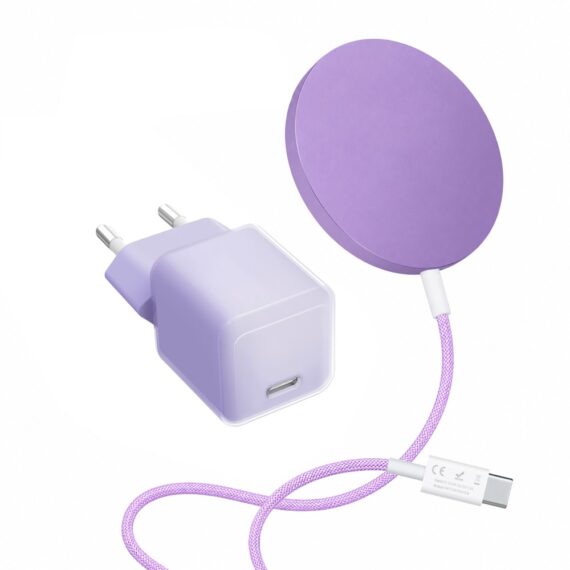 Fioletowy zestaw ładowarka magnetyczna do MagSafe z ładowarką sieciową do szybkiego ładowania new (2)