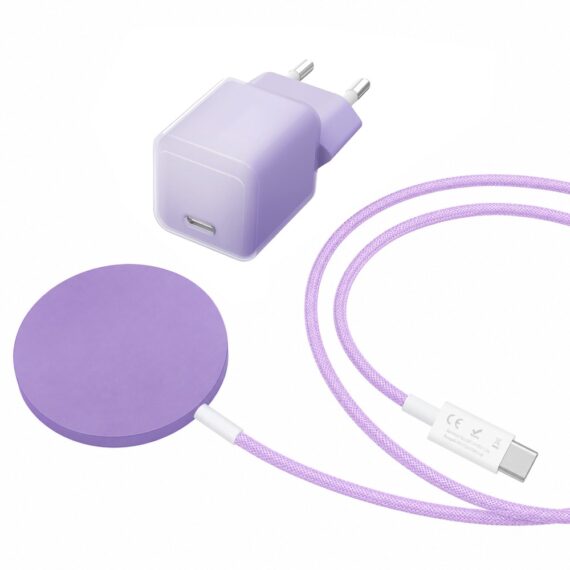 Fioletowy zestaw ładowarka magnetyczna do MagSafe z ładowarką sieciową do szybkiego ładowania new (3)