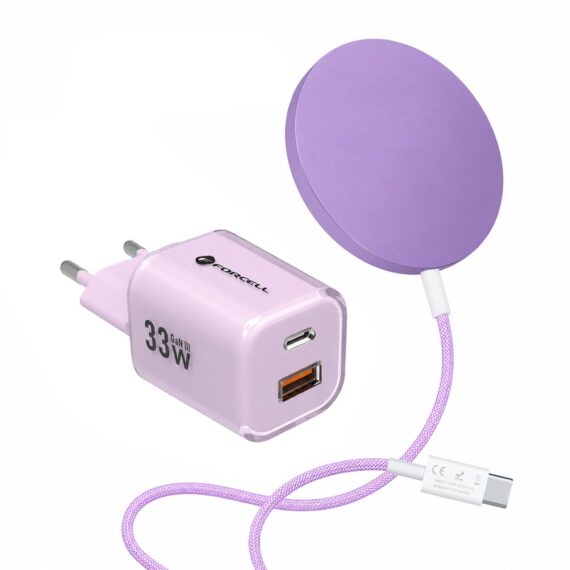 Fioletowy zestaw ładowarka magnetyczna do MagSafe z ładowarką sieciową do szybkiego ładowania1