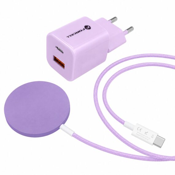 Fioletowy zestaw ładowarka magnetyczna do MagSafe z ładowarką sieciową do szybkiego ładowania2