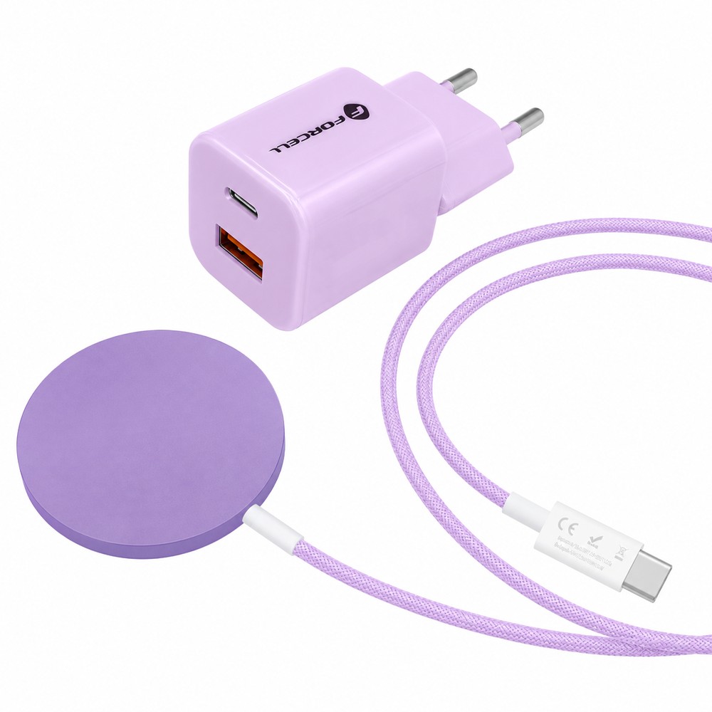 Fioletowy zestaw ładowarka magnetyczna do MagSafe z ładowarką sieciową do szybkiego ładowania2
