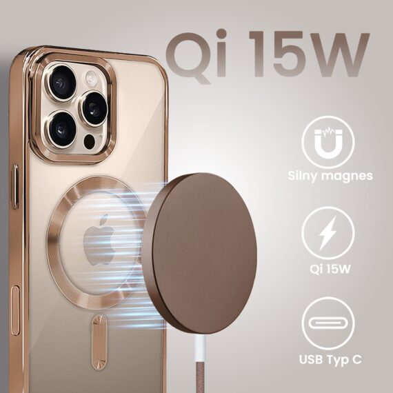 Ładowarka magnetyczna do MagSafe iPhone indukcyjna Qi 15W, brązowa1