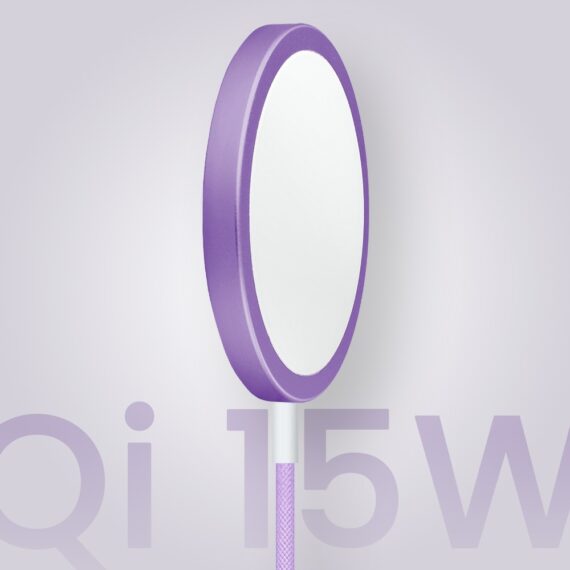 Ładowarka magnetyczna do MagSafe iPhone indukcyjna Qi 15W, fioletowa, lawendowa2
