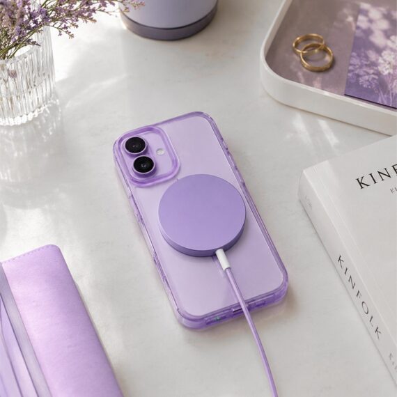 Ładowarka magnetyczna do MagSafe iPhone indukcyjna Qi 15W, fioletowa, lawendowa5